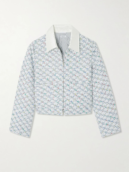  Thom Browne   Silk Trimmed Sequined Tweed Down Jacket   Gray 