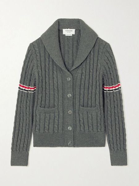  Thom Browne   Striped Cable Knit Wool Cardigan   Gray 