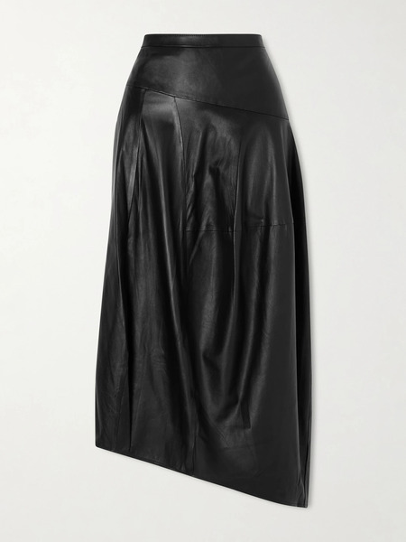  Tibi   Asymmetric Leather Midi Skirt   Black 