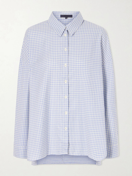  Tibi   Checked Lyocell And Cotton Blend Shirt   Blue 
