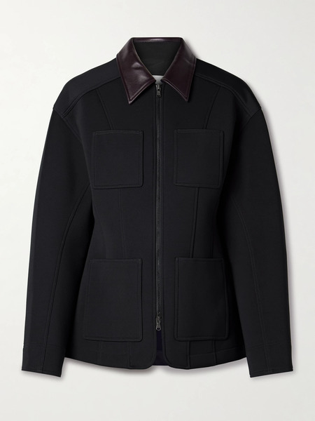  Tibi   Leather Trimmed Twill Jacket   Navy 