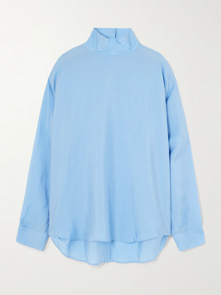  Tibi   Lyocell And Silk Blend Turtleneck Blouse   Blue 