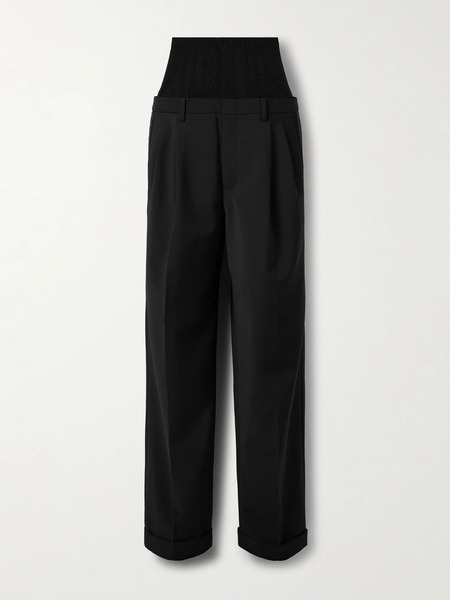  Tibi   Mesh Trimmed Crepe Wide Leg Pants   Black 
