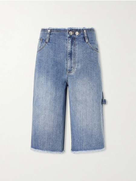  Tibi   Mid Rise Denim Straight Leg Shorts   Mid Denim 
