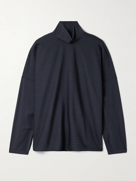  Tibi   Mier Pinstriped Wool Blend Turtleneck Top   Navy 