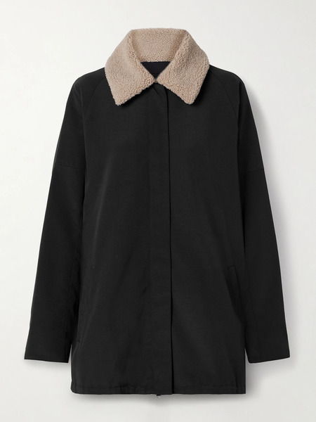  Tibi   Oversized Fleece Trimmed Canvas Jacket   Black 