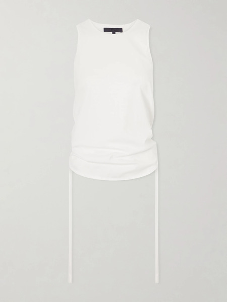  Tibi   Ruched Open Back Cotton Blend Jersey Tank   White 