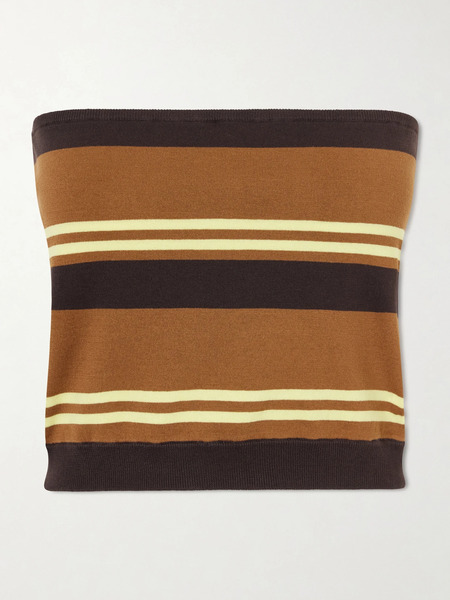  Tibi   Strapless Striped Cotton Tank   Brown 