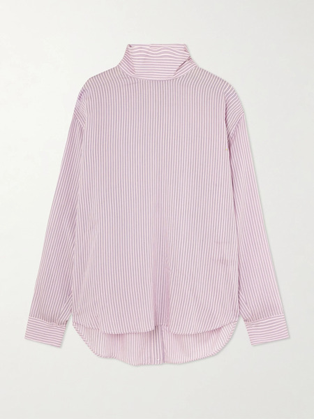  Tibi   Striped Lyocell And Silk Blend Turtleneck Blouse   Pink 