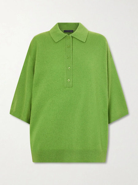 Tibi   Wool And Cashmere Blend Polo Shirt   Green 