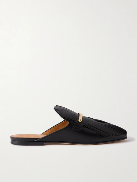  Tod's   Embellished Fringed Leather Slippers   Black 
