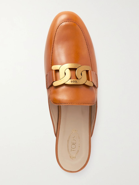  Tod's   Embellished Leather Slippers   Tan 
