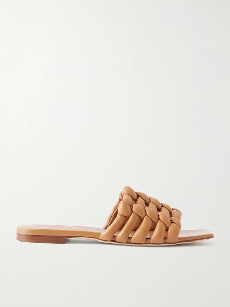  Tod's   Padded Woven Leather Slides   Tan 