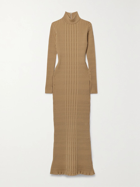  Tod's   Ribbed Wool Blend Turtleneck Maxi Dress   Beige 