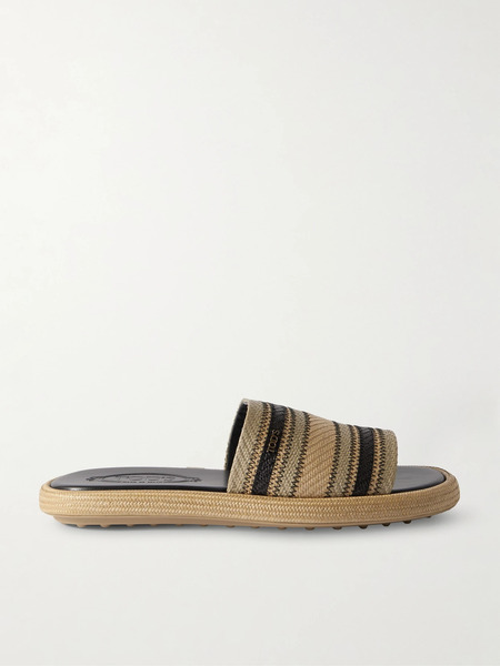  Tod's   Striped Raffia Slides   Beige 