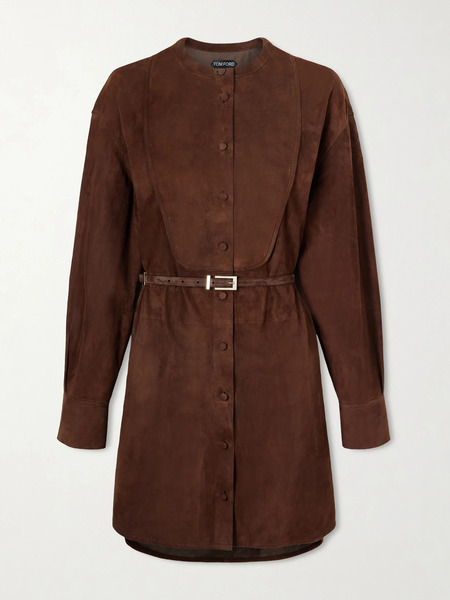  Tom Ford   Belted Suede Mini Shirt Dress   Brown 