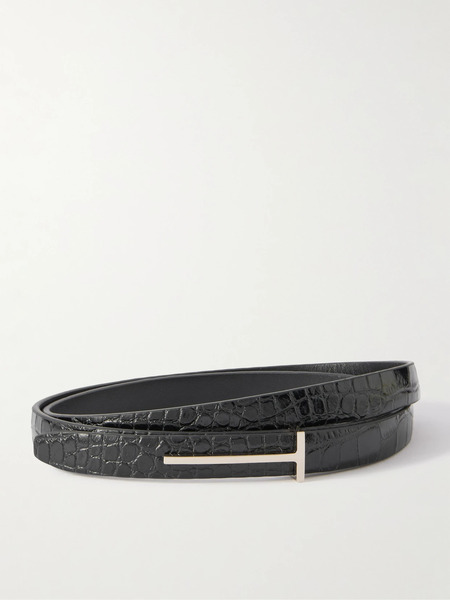  Tom Ford   Croc Effect Leather Belt   Black 