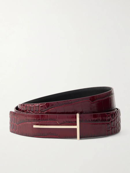  Tom Ford   Croc Effect Leather Belt   Red 