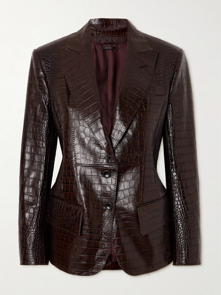  Tom Ford   Croc Effect Leather Jacket   Brown 