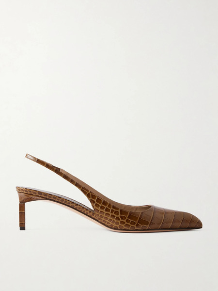  Tom Ford   Croc Effect Leather Slingback Pumps   Brown 