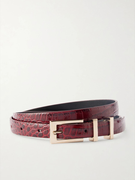  Tom Ford   Croc Effect Patent Leather Belt   Red 