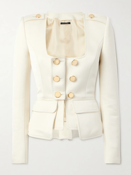  Tom Ford   Cropped Wool Blend Faille Jacket   Off White 