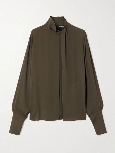  Tom Ford   Cutout Draped Pleated Silk Georgette Blouse   Brown 