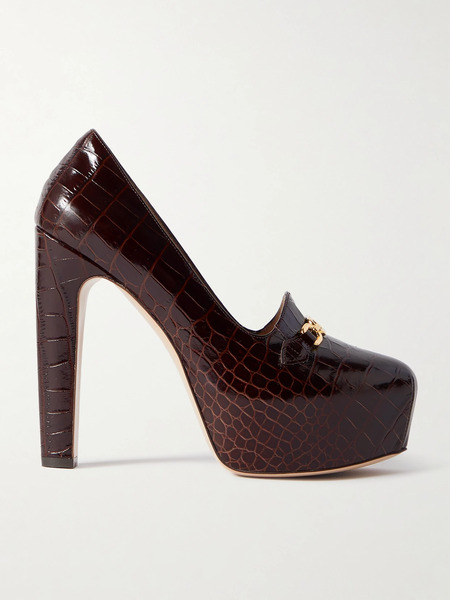  Tom Ford   Embellished Leather Platform Pumps   Dark Brown 