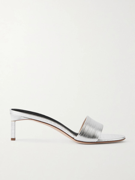  Tom Ford   Lizard Effect Metallic Leather Mules   Silver 