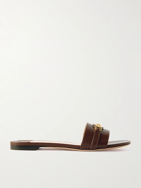  Tom Ford   Logo Embellished Leather Slides   Brown 