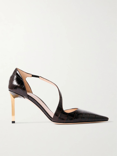  Tom Ford   Newton Croc Effect Leather Pumps   Dark Brown 