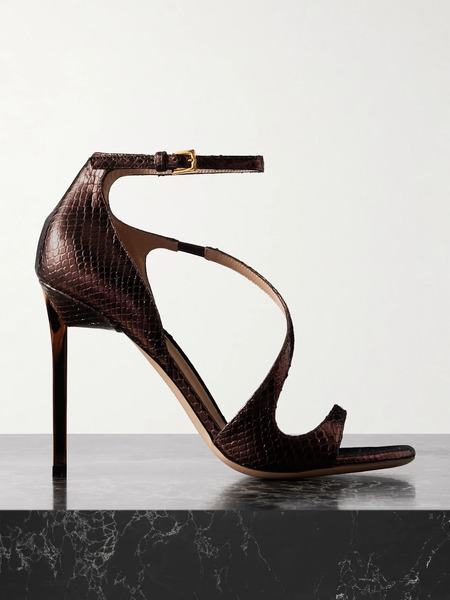  Tom Ford   Newton Snake Effect Leather Sandals   Dark Brown 