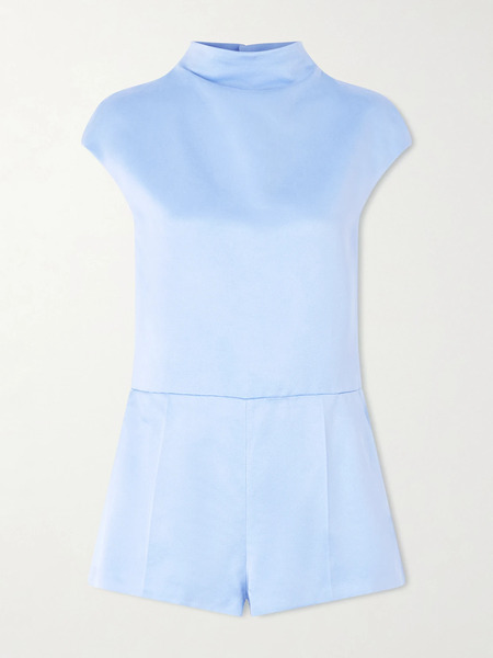  Tom Ford   Open Back Cotton And Silk Blend Duchesse Satin Turtleneck Playsuit   Light Blue 