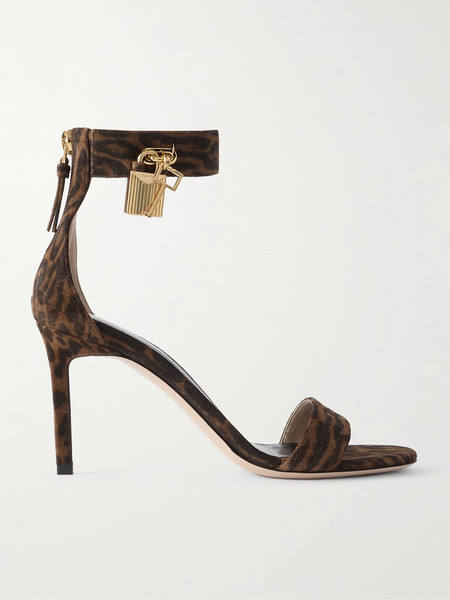  Tom Ford   Padlock Embellished Leopard Print Suede Sandals   Brown 