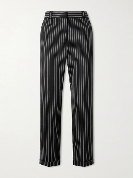  Tom Ford   Pinstriped Wool And Cotton Blend Straight Leg Pants   Black 