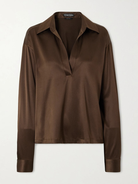  Tom Ford   Silk Blend Satin Blouse   Brown 