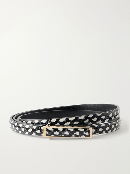  Tom Ford   Snake Effect Leather Belt   Black 
