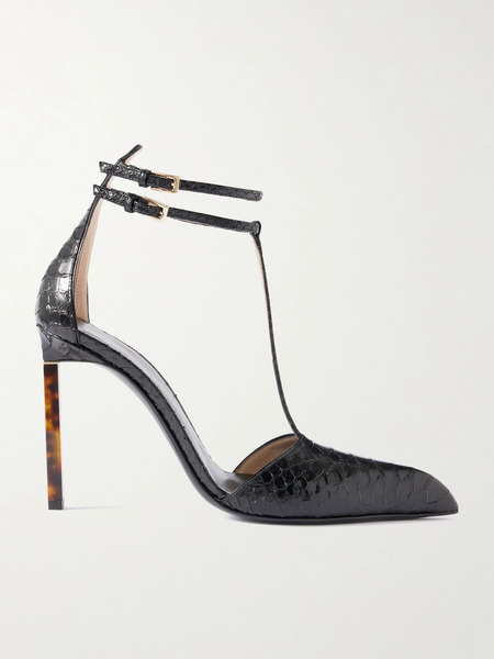  Tom Ford   Snake Effect Leather Pumps   Black 