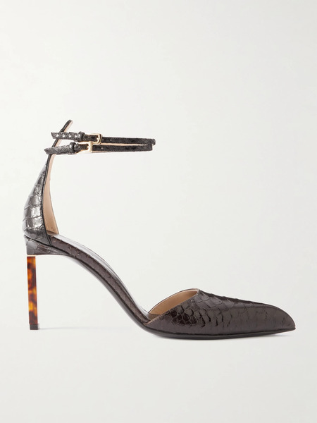  Tom Ford   Snake Effect Leather Pumps   Chocolate 