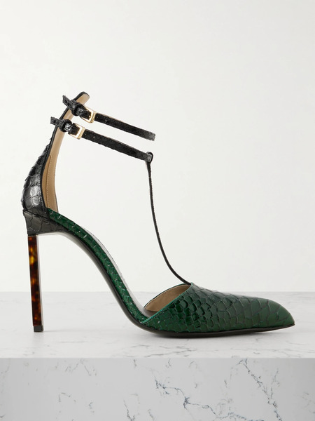  Tom Ford   Snake Effect Leather Pumps   Emerald 
