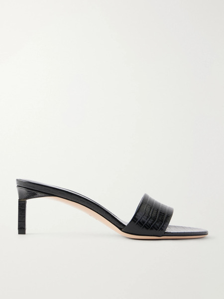  Tom Ford   T Mule 55 Croc Embossed Leather Sandals   Black 