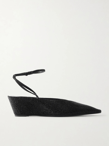  Tory Burch   Crystal Embellished Leather Wedge Pumps   Black 