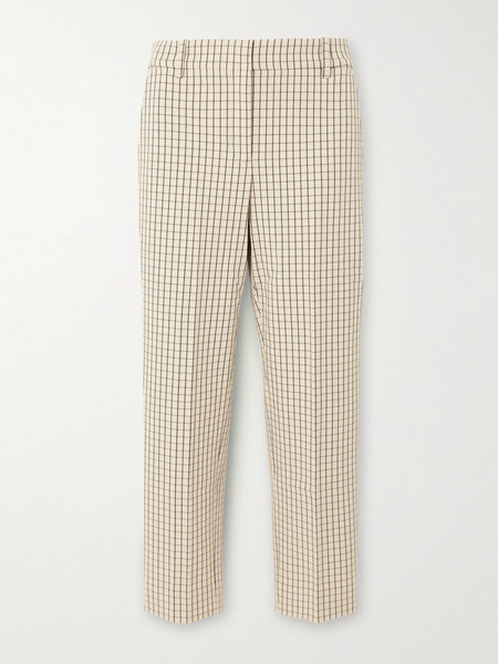  Tory Sport   Checked Cropped Twill Tapered Pants   Beige 