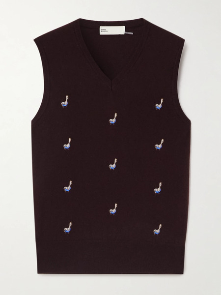  Tory Sport   Embroidered Cashmere Sweater Vest   Burgundy 