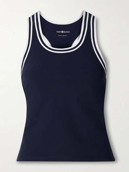  Tory Sport   Striped Stretch Jersey Tank   Navy 