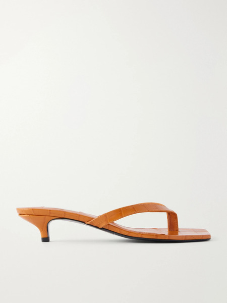  Toteme   Croc Effect Leather Sandals   Orange 