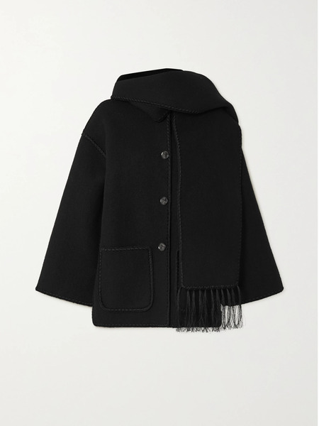  Toteme   Draped Fringed Wool Blend Jacket   Black 