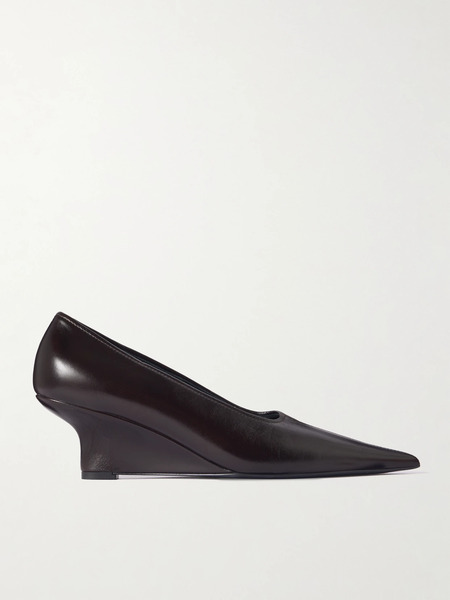  Toteme   Leather Wedge Pumps   Dark Brown 