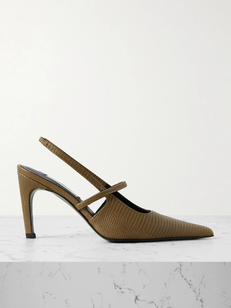  Toteme   Lizard Effect Leather Slingback Pumps   Dark Green 
