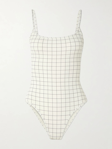  Toteme   Windowpane Checked Swimsuit   White 